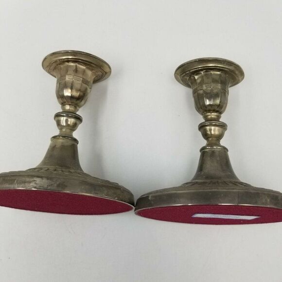 Vintage Sheffield Silver Company Candlesticks Set 2 Victorian Fluted - Picture 4 of 4